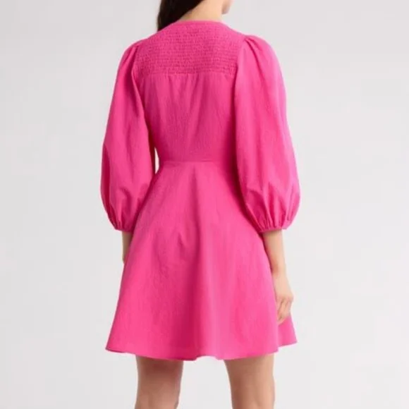 Ted Baker mini dress 6 hot pink Jozelyn V-neck babydoll puff sleeve new $285